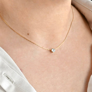 Gold Solitaire Necklace - Tarnish-free Diamond Pendant