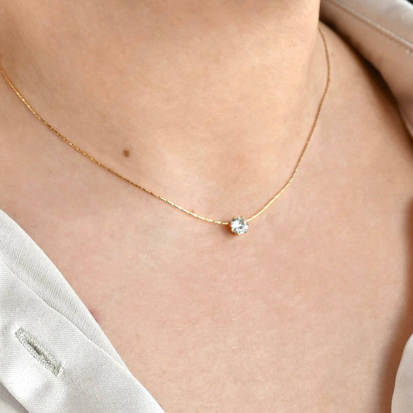 Gold Solitaire Necklace - Tarnish-free Diamond Pendant