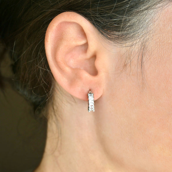 Baguette Diamond Hoops - Tarnish-free Small CZ Hoop Earrings
