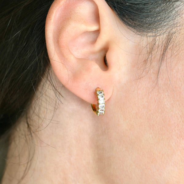 Baguette Diamond Hoops - Tarnish-free Small CZ Hoop Earrings