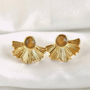 Medium Fan Earrings - Vintage Style Gold Tiger Eye Earrings
