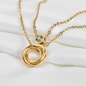 Circle and Bezel Necklace - Layered Bezel Diamond Pendant