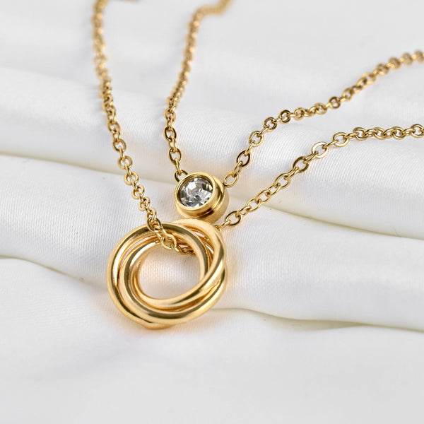 Circle and Bezel Necklace - Layered Bezel Diamond Pendant