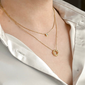 Circle and Bezel Necklace - Layered Bezel Diamond Pendant
