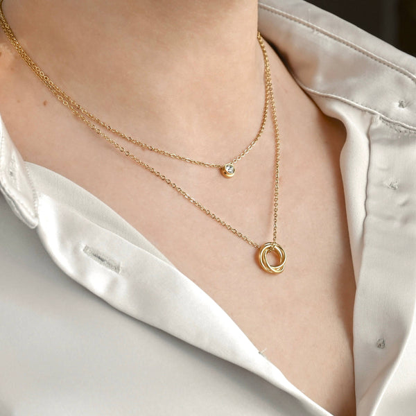 Circle and Bezel Necklace - Layered Bezel Diamond Pendant