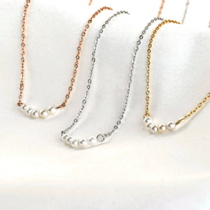 Pearl Chain Necklace - Dainty Curved Pearl Bar Necklace