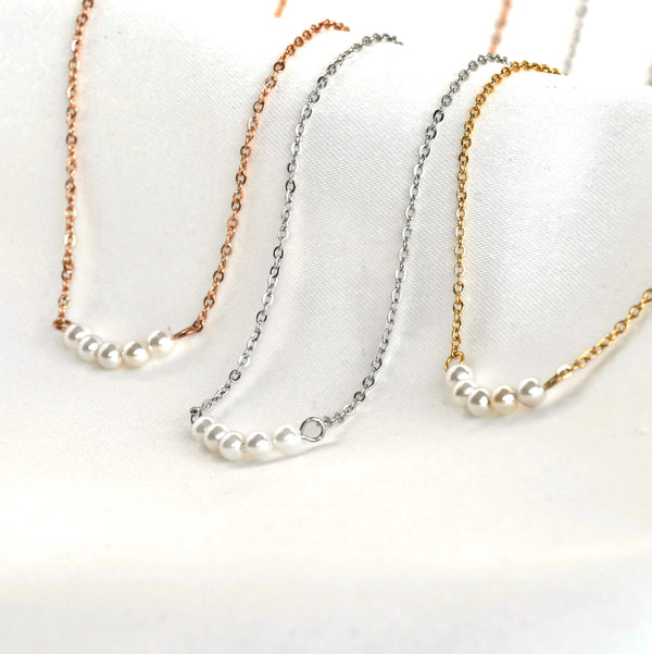 Pearl Chain Necklace - Dainty Curved Pearl Bar Necklace