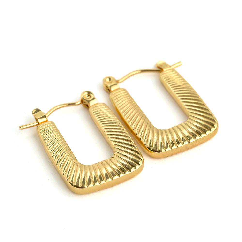 Textured U Hoops - Stainless Steel Rectangle Hoop Earrings