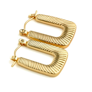 Textured U Hoops - Stainless Steel Rectangle Hoop Earrings