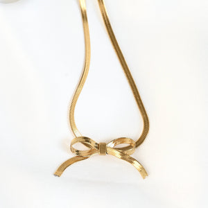 Ribbon Herringbone Necklace - Dainty Bow Choker Necklace