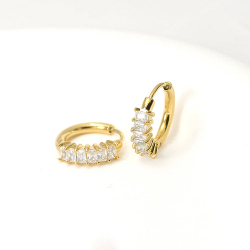 Baguette Diamond Hoops - Tarnish-free Small CZ Hoop Earrings