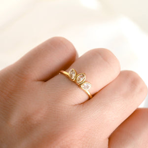 Diamond Lotus Ring - Stainless Steel Adjustable Flower Ring