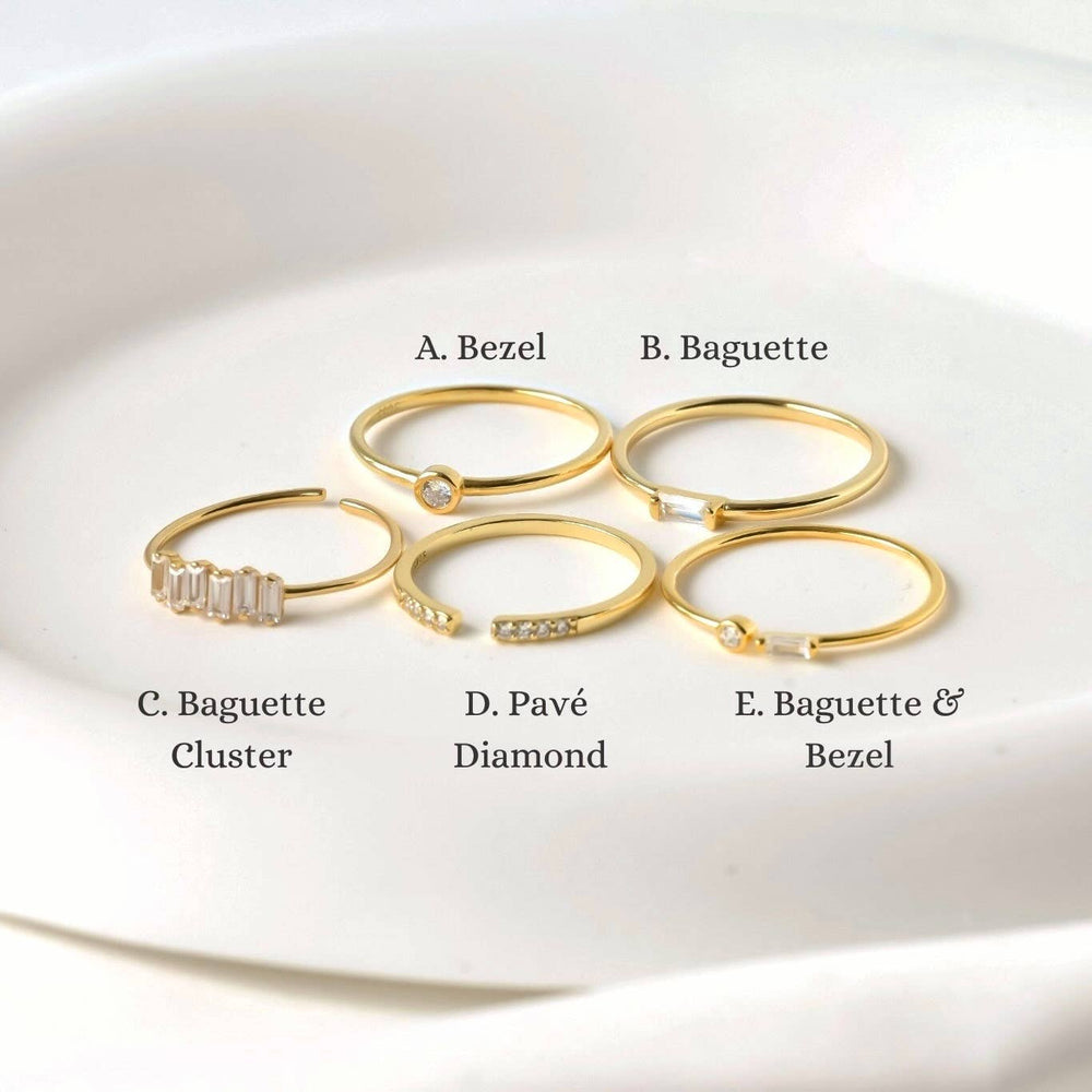 925 Silver Diamond Rings - Bezel Ring - Baguette Ring