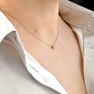 Gold Solitaire Necklace - Tarnish-free Diamond Pendant