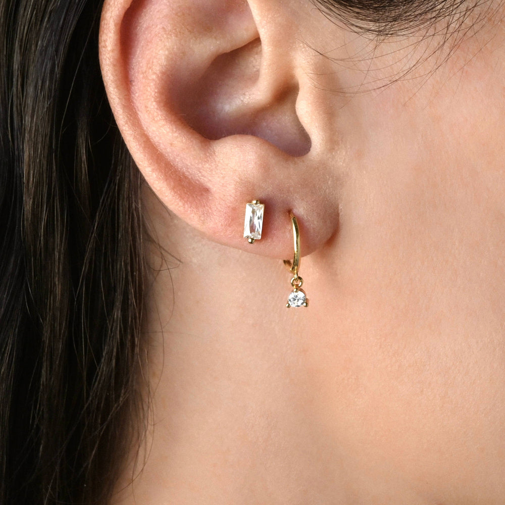 CZ Dangle Hoops - 925 Silver Round Diamond Hoop Earrings