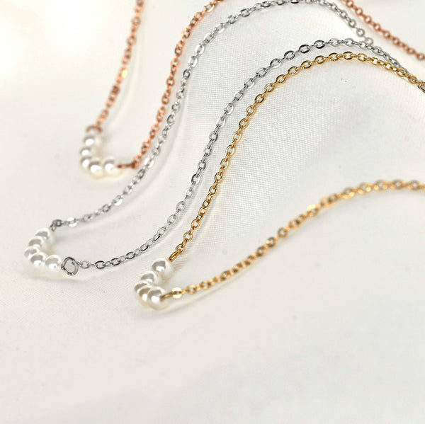 Pearl Chain Necklace - Dainty Curved Pearl Bar Necklace