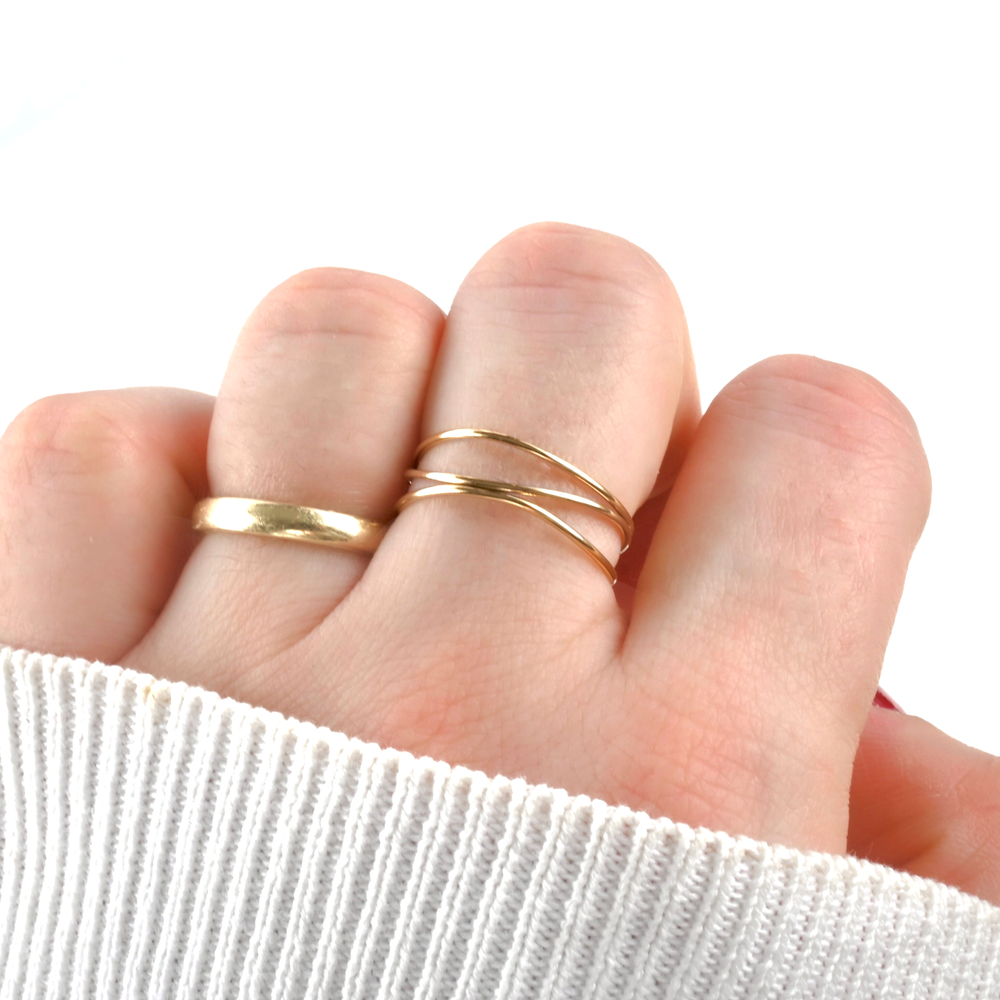 Layered Gold Ring - Waterproof Stacked Wave Ring