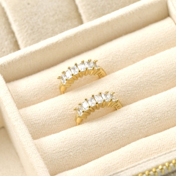 Baguette Diamond Hoops - Tarnish-free Small CZ Hoop Earrings