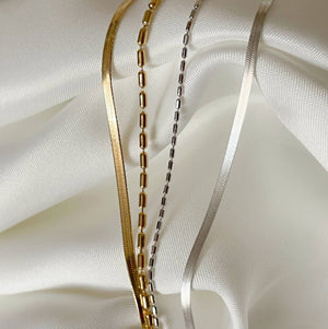 Layered Herringbone Bracelet - Dainty Gold Sanke Bracelet