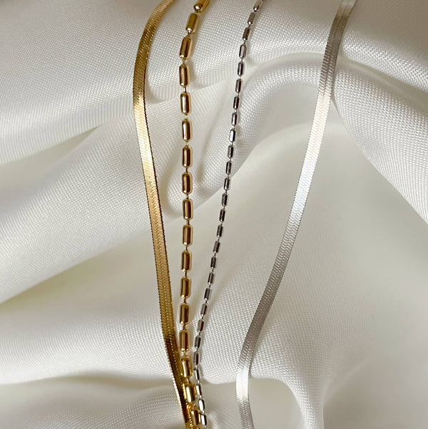 Layered Herringbone Bracelet - Dainty Gold Sanke Bracelet