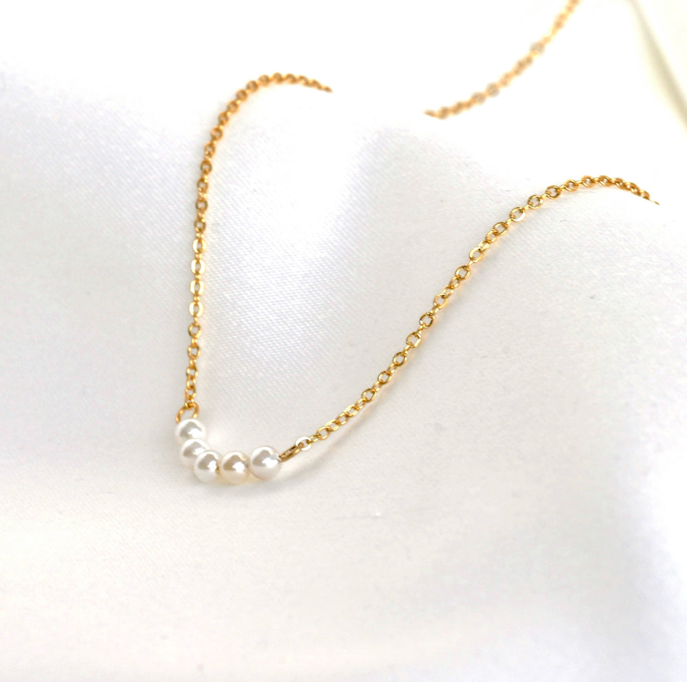 Pearl Chain Necklace - Dainty Curved Pearl Bar Necklace