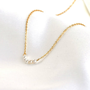 Pearl Chain Necklace - Dainty Curved Pearl Bar Necklace