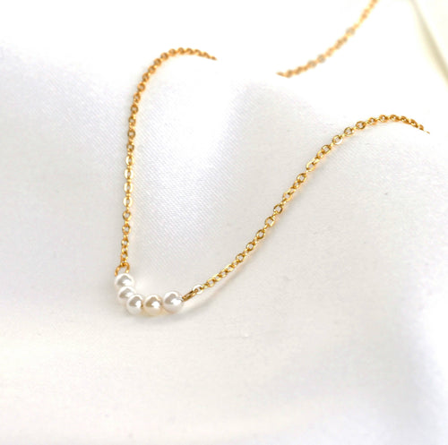 Pearl Chain Necklace - Dainty Curved Pearl Bar Necklace