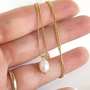 Dainty Pearl Pendant - Freshwater Pearl Ball Chain Necklace