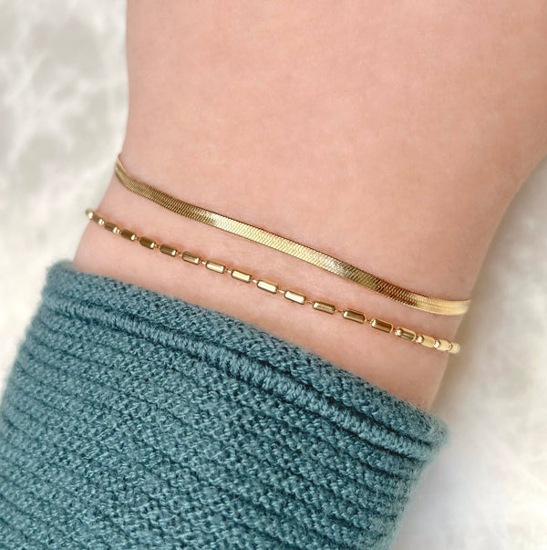 Layered Herringbone Bracelet - Dainty Gold Sanke Bracelet