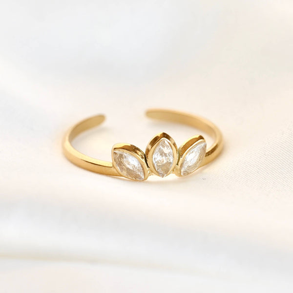 Diamond Lotus Ring - Stainless Steel Adjustable Flower Ring