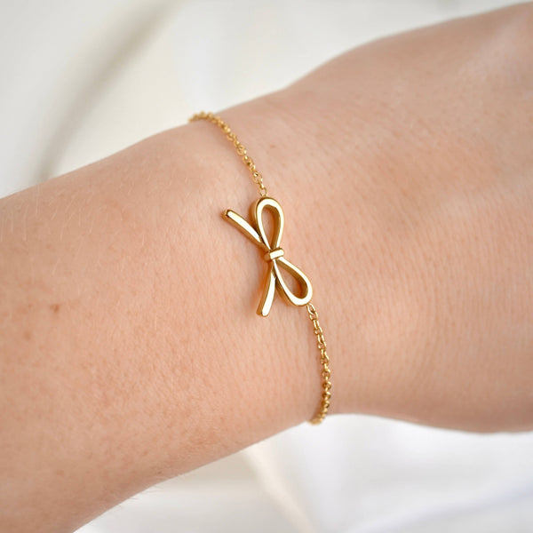 Gold Ribbon Bracelet - 18k Gold PVD Dainty Bow Tie Bracelet