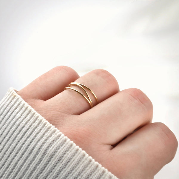 Layered Gold Ring - Waterproof Stacked Wave Ring