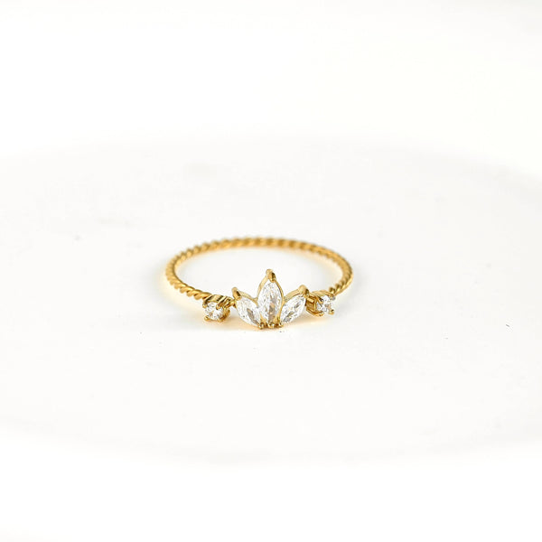 Marquise Diamond Ring - Stainless Steel CZ Lotus Ring