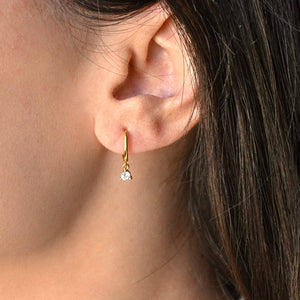 CZ Dangle Hoops - 925 Silver Round Diamond Hoop Earrings
