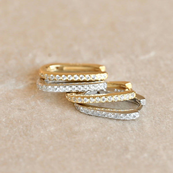 Diamond U Hoops - 925 Silver Pavé Link Hoop Earrings