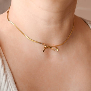 Ribbon Herringbone Necklace - Dainty Bow Choker Necklace