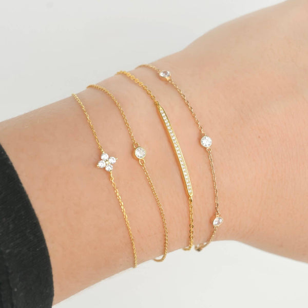 Silver Diamond Bracelet - Bezel Bracelet - Clover Bracelet