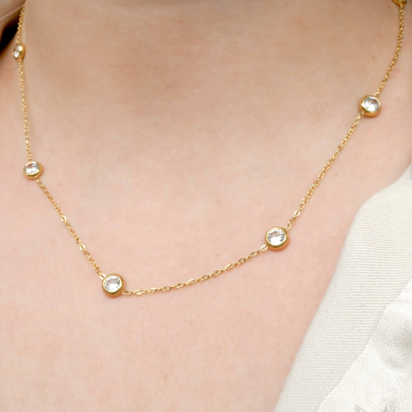 Bezel Station Necklace - Diamond Satellite Bezel Necklace
