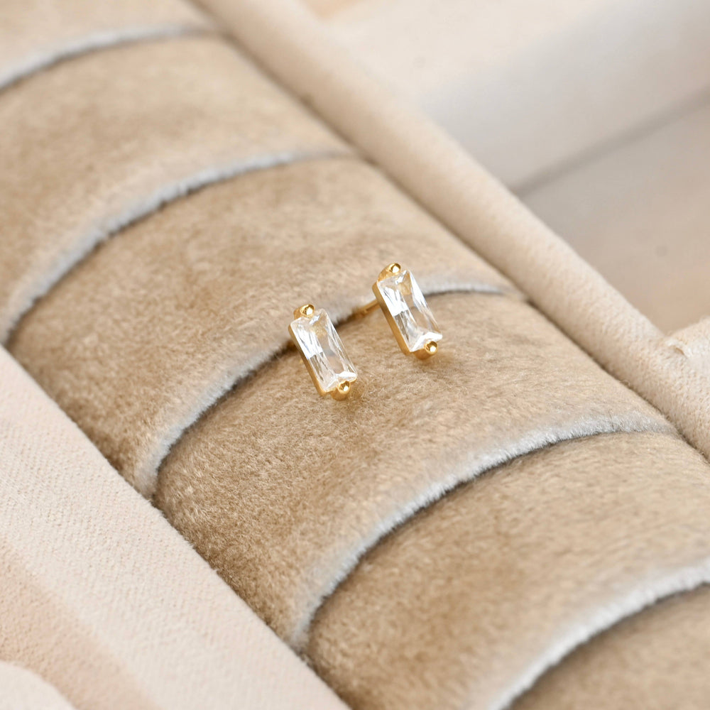 925 Silver Bar Studs - Small Baguette Stud Earrings