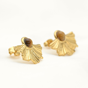 Medium Fan Earrings - Vintage Style Gold Tiger Eye Earrings