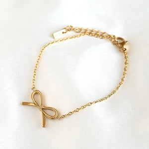 Gold Ribbon Bracelet - 18k Gold PVD Dainty Bow Tie Bracelet
