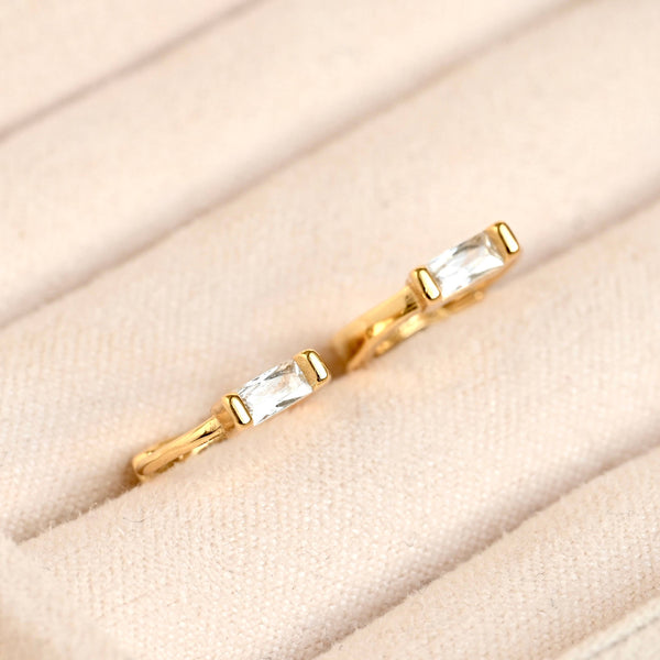 Baguette Diamond Huggies - Silver Everyday CZ Hoop Earrings