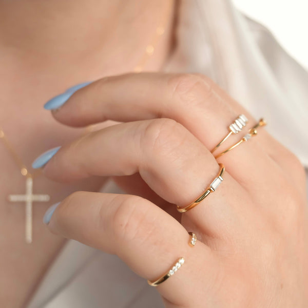 925 Silver Diamond Rings - Bezel Ring - Baguette Ring