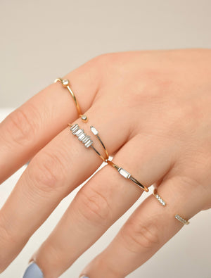 925 Silver Diamond Rings - Bezel Ring - Baguette Ring