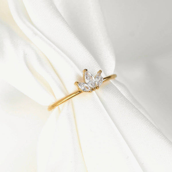Marquise Diamond Ring - Stainless Steel CZ Lotus Ring