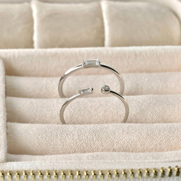 925 Silver Diamond Rings - Bezel Ring - Baguette Ring
