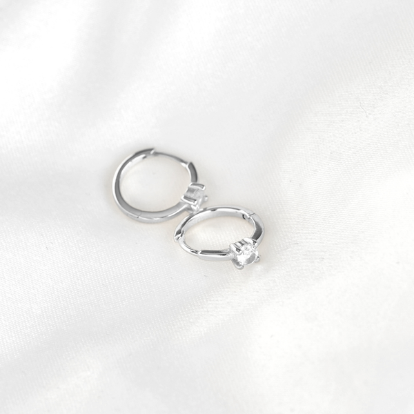 Baguette Diamond Huggies - Silver Everyday CZ Hoop Earrings