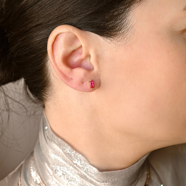925 Silver Bar Studs - Small Baguette Stud Earrings