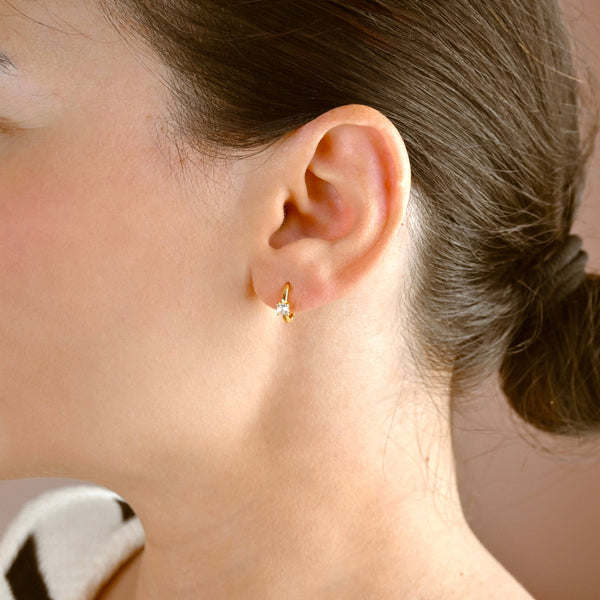 Baguette Diamond Huggies - Silver Everyday CZ Hoop Earrings