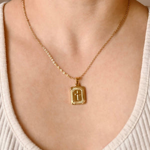 Rectangle Cross Necklace- Tarnish-free Texture Cross Pendant